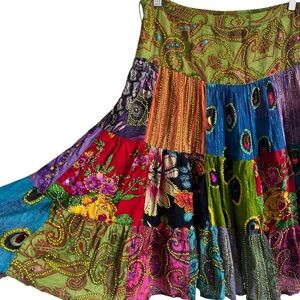 Heaven Art Beaded Patchwork Indian Cotton Boho Skirt